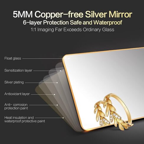 مرآة حمام معدنية مصقولة مقاس 48 × 30 بوصة من TheiaMo، مرآة غرور مستطيلة الشكل عالية الدقة مقاومة للكسر، مرآة فضية خالية من النحاس مثبتة على الحائط، أفقية/عمودية، أسود in Kuwait