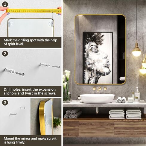 مرآة حمام معدنية مصقولة مقاس 48 × 30 بوصة من TheiaMo، مرآة غرور مستطيلة الشكل عالية الدقة مقاومة للكسر، مرآة فضية خالية من النحاس مثبتة على الحائط، أفقية/عمودية، أسود in Kuwait