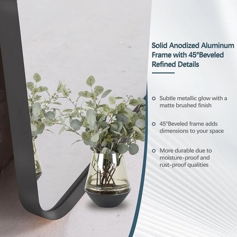 مرآة حمام معدنية مصقولة مقاس 48 × 30 بوصة من TheiaMo، مرآة غرور مستطيلة الشكل عالية الدقة مقاومة للكسر، مرآة فضية خالية من النحاس مثبتة على الحائط، أفقية/عمودية، أسود in Kuwait