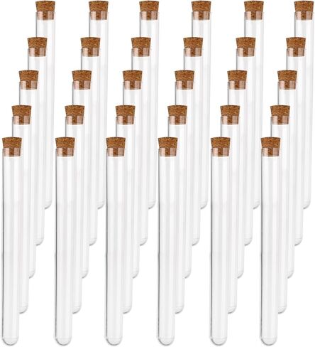 30 Covered Plastic Test Tubes - Small Plastic Tubes, 20ml Transparent Plastic Tubes with Cork Stoppers, Small Transparent Plastic Tube Containers for Solid and Liquid Storage (30, 16mm*150mm) in Saudi Arabia