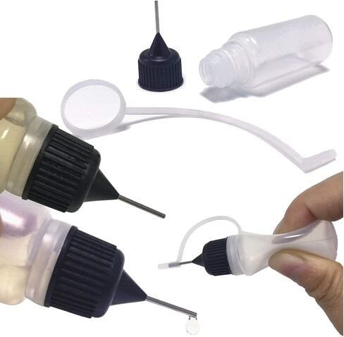 AKOAK 12 Pcs Plastic Squeezable Tip Applicator Bottle,Dropper Bottles with Needle Tip Caps for Glue/Liquid/Oil,Capacity 30ml (Black cap) in Saudi Arabia