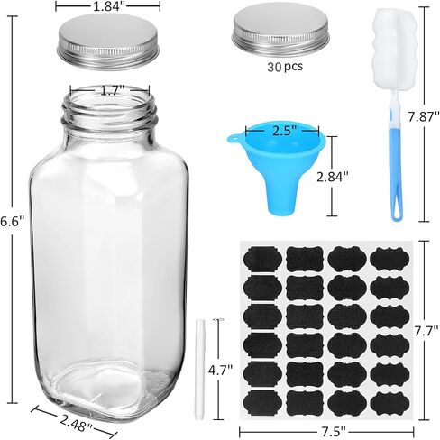 12 Pack 16oz Glass Juice Bottles with Lids,Reusable Glass Drinking Bottles with Caps,Straws, Glass Square Beverages Drinking Jars for Tea, Milk,Kombucha,Homemade Drinks in Saudi Arabia