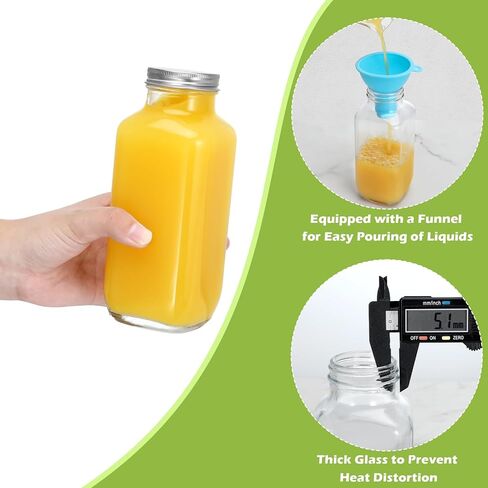 12 عبوة من زجاجات عصير زجاجية سعة 16 أونصة مع أغطية، زجاجات شرب زجاجية قابلة لإعادة الاستخدام مع أغطية وقش ومشروبات مربعة زجاجية برطمانات شرب للشاي والحليب والكومبوتشا والمشروبات محلية الصنع in Kuwait