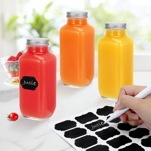 12 Pack 16oz Glass Juice Bottles with Lids,Reusable Glass Drinking Bottles with Caps,Straws, Glass Square Beverages Drinking Jars for Tea, Milk,Kombucha,Homemade Drinks in Saudi Arabia