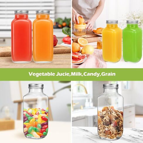 12 Pack 16oz Glass Juice Bottles with Lids,Reusable Glass Drinking Bottles with Caps,Straws, Glass Square Beverages Drinking Jars for Tea, Milk,Kombucha,Homemade Drinks in Saudi Arabia