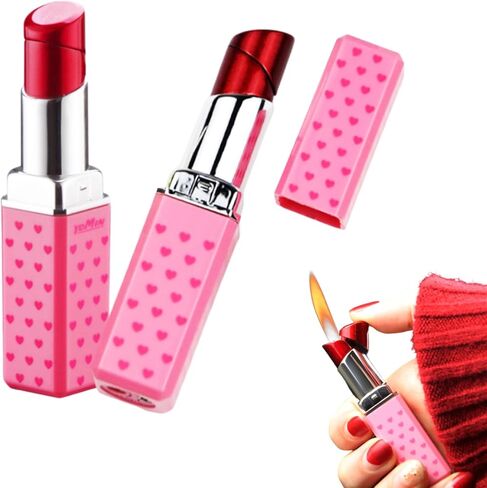Cute Lipstick Lighter, 2 Pack Soft Flame Refillable Butane Lighter with Flame Adjustment Tool, Unique Torch Lighter Cool Lighters for Women,Girls, Birthday, Anniversary(Without Butane)-Red in Kuwait