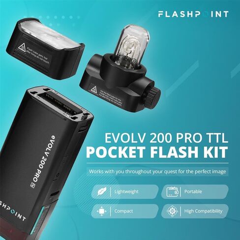 Flashpoint eVOLV 200 Pro TTL مجموعة فلاش الجيب المستديرة ذات الرأس الاحترافي in Kuwait