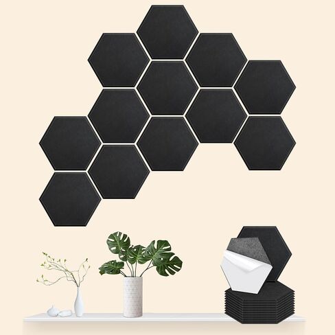 JYTMUS Acoustic Panels 12 Pack Acoustic Foam Panels Self Adhesive 12''X10''X0.4'' High Density Decorative Acoustic Foam Panels - Black Hexagon in Saudi Arabia