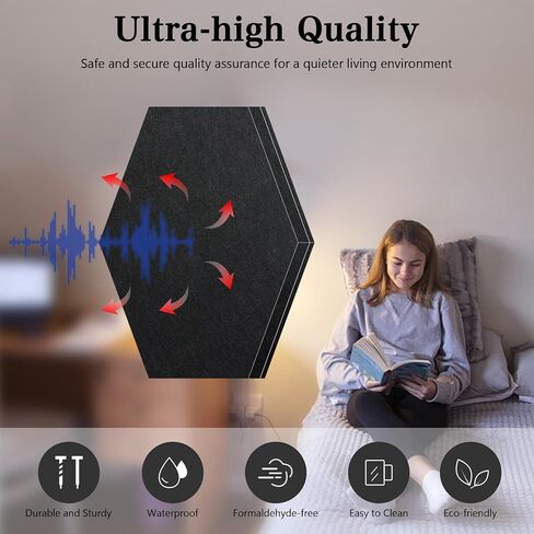 JYTMUS Acoustic Panels 12 Pack Acoustic Foam Panels Self Adhesive 12''X10''X0.4'' High Density Decorative Acoustic Foam Panels - Black Hexagon in Saudi Arabia