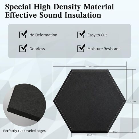 JYTMUS Acoustic Panels 12 Pack Acoustic Foam Panels Self Adhesive 12''X10''X0.4'' High Density Decorative Acoustic Foam Panels - Black Hexagon in Saudi Arabia