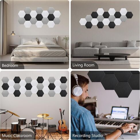 JYTMUS Acoustic Panels 12 Pack Acoustic Foam Panels Self Adhesive 12''X10''X0.4'' High Density Decorative Acoustic Foam Panels - Black Hexagon in Saudi Arabia