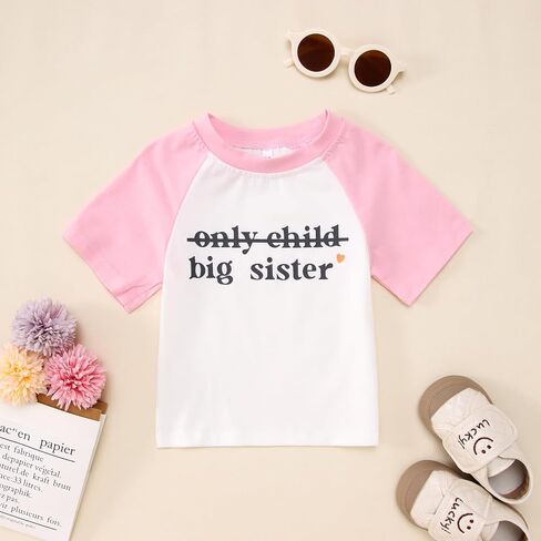 IZYJOY Big Sister Shirt Toddler Baby Girl Only Child Promoted to Big Sister Announcement Tshirt Sibling Reveal Tee Outfit in Saudi Arabia