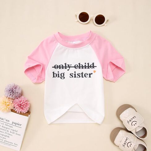 IZYJOY Big Sister Shirt Toddler Baby Girl Only Child Promoted to Big Sister Announcement Tshirt Sibling Reveal Tee Outfit in Saudi Arabia