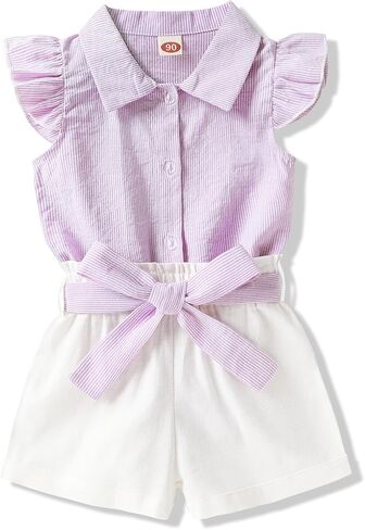 ملابس Happy Town للأطفال الصغار والرضع والفتيات، تي شيرت، بلوزة، وسروال قصير، ملابس صيفية in Kuwait