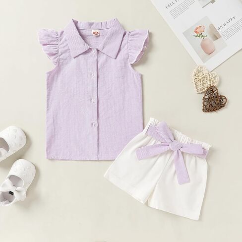 ملابس Happy Town للأطفال الصغار والرضع والفتيات، تي شيرت، بلوزة، وسروال قصير، ملابس صيفية in Kuwait