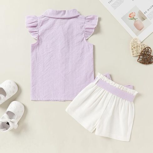 ملابس Happy Town للأطفال الصغار والرضع والفتيات، تي شيرت، بلوزة، وسروال قصير، ملابس صيفية in Kuwait