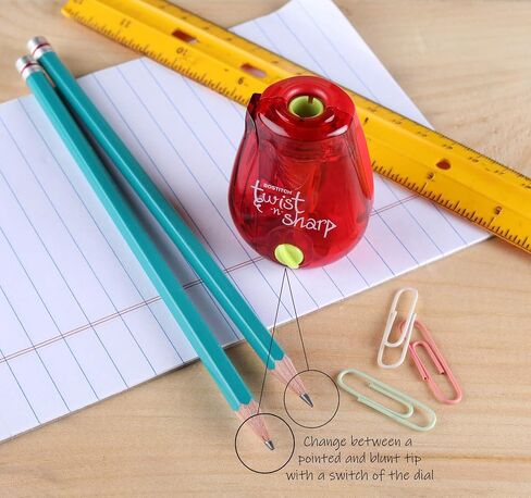 Bostitch Office Pencil Sharpener Twist-N-Sharp Colored Manual Small Pencil Sharpeners Hand Held, 3 Pack, Covered, Lime Green, Blue and Red Color Portable Handheld Sharpeners with Cover, PS1-ADJ-X3 in Saudi Arabia