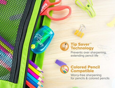 Bostitch Office Pencil Sharpener Twist-N-Sharp Colored Manual Small Pencil Sharpeners Hand Held, 3 Pack, Covered, Lime Green, Blue and Red Color Portable Handheld Sharpeners with Cover, PS1-ADJ-X3 in Saudi Arabia