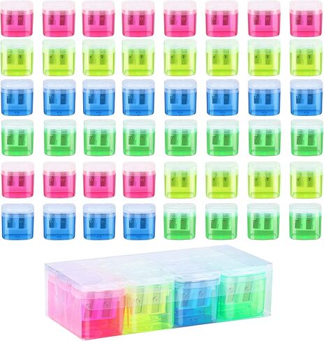 48 قطعة من مبراة الأقلام اليدوية ذات الفتحات المزدوجة مع غطاء، مبراة أقلام ملونة للأطفال والكبار، مبراة أقلام محمولة للسفر والمكتب المدرسي in Kuwait