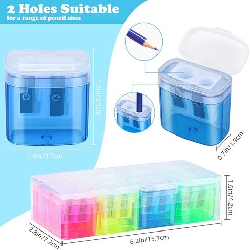 48 قطعة من مبراة الأقلام اليدوية ذات الفتحات المزدوجة مع غطاء، مبراة أقلام ملونة للأطفال والكبار، مبراة أقلام محمولة للسفر والمكتب المدرسي in Kuwait