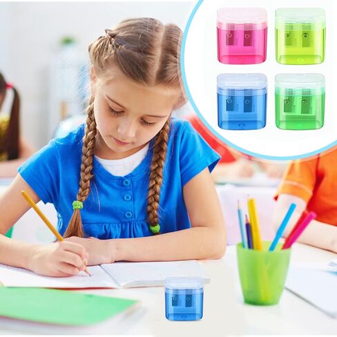 48 قطعة من مبراة الأقلام اليدوية ذات الفتحات المزدوجة مع غطاء، مبراة أقلام ملونة للأطفال والكبار، مبراة أقلام محمولة للسفر والمكتب المدرسي in Kuwait