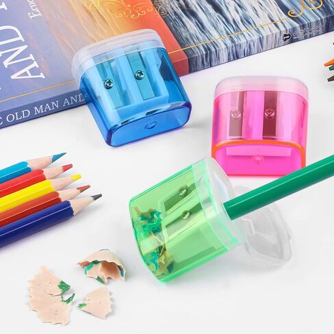48 قطعة من مبراة الأقلام اليدوية ذات الفتحات المزدوجة مع غطاء، مبراة أقلام ملونة للأطفال والكبار، مبراة أقلام محمولة للسفر والمكتب المدرسي in Kuwait