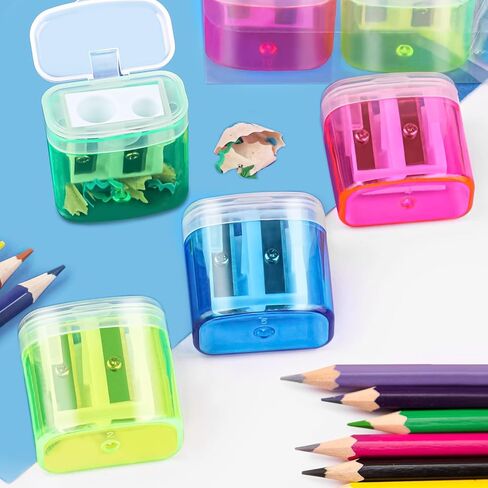 48 قطعة من مبراة الأقلام اليدوية ذات الفتحات المزدوجة مع غطاء، مبراة أقلام ملونة للأطفال والكبار، مبراة أقلام محمولة للسفر والمكتب المدرسي in Kuwait