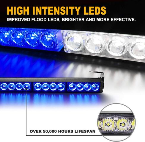 FOXCID 36 LED 35.5 بوصة أحمر أزرق أبيض 13 وضعًا للتحذير في حالات الطوارئ مستشار المرور للمركبة LED شريط ضوء ستروب مع أكواب شفط كبيرة ولاعة سجائر in Kuwait