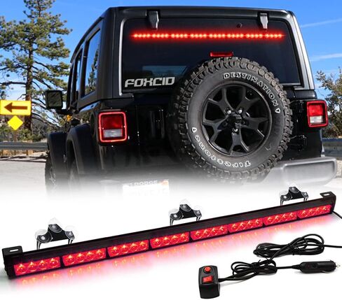 FOXCID 36 LED 35.5 بوصة أحمر أزرق أبيض 13 وضعًا للتحذير في حالات الطوارئ مستشار المرور للمركبة LED شريط ضوء ستروب مع أكواب شفط كبيرة ولاعة سجائر in Kuwait
