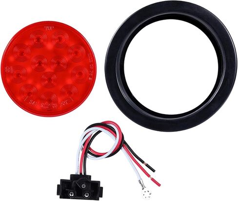 4 أحمر + 2 أبيض 4 بوصة مصابيح LED مستديرة للمقطورة الخلفية 12 مصباح LED مقاوم للماء لإيقاف الفرامل بدوره الذيل ماركر أضواء مقطورة محكمة الغلق لشاحنة مقطورة RV قارب Jeep UTE UTV جروميت والمكونات متضمنة in Kuwait