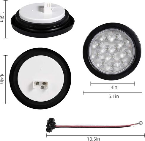 4 أحمر + 2 أبيض 4 بوصة مصابيح LED مستديرة للمقطورة الخلفية 12 مصباح LED مقاوم للماء لإيقاف الفرامل بدوره الذيل ماركر أضواء مقطورة محكمة الغلق لشاحنة مقطورة RV قارب Jeep UTE UTV جروميت والمكونات متضمنة in Kuwait