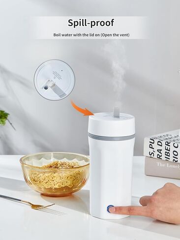 balbali 17oz Travel Kettle Portable Electric Kettle - Mini Hot Water Boiler/Maker/Heater/Warmer for Tea - Small Electric Thermos Heated Travel Mug - Portable Kettle for Travel - White in Kuwait