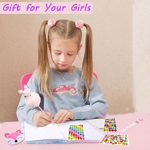 WIEWUSCH Girls Diary with Lock,Journal for Kids with Bookmarks Sticky Notes Pom Pom Pen Notebook for Writing and Drawing 160 Lined Pages Diary for Girls ages 6-8 in Saudi Arabia