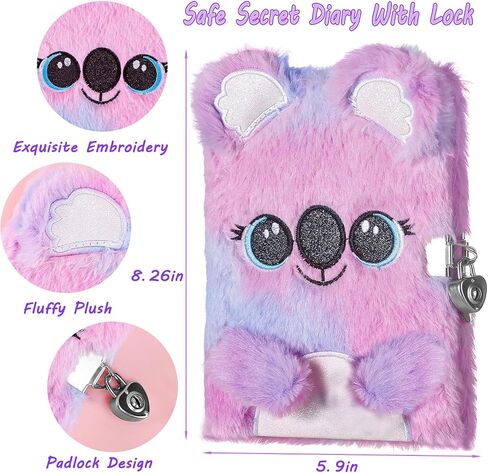 WIEWUSCH Girls Diary with Lock,Journal for Kids with Bookmarks Sticky Notes Pom Pom Pen Notebook for Writing and Drawing 160 Lined Pages Diary for Girls ages 6-8 in Saudi Arabia