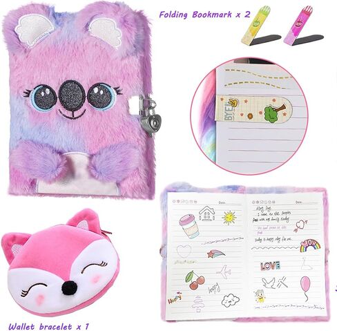 WIEWUSCH Girls Diary with Lock,Journal for Kids with Bookmarks Sticky Notes Pom Pom Pen Notebook for Writing and Drawing 160 Lined Pages Diary for Girls ages 6-8 in Saudi Arabia