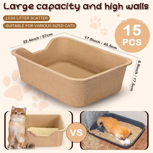 Hushee 15 Pack Extra Large Disposable Cat Litter Box 22.4 x 17.9 x 6.9'' Paper Cat Litter Tray Pet Litter Pan Jumbo Disposable for Cats Rabbits Sturdy Portable Litter Liners Box Indoor Outdoor Travel in Saudi Arabia