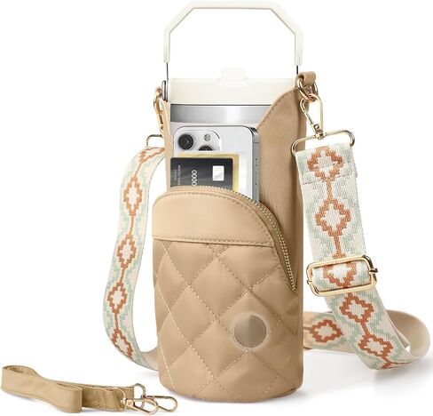 Water Bottle Carrier Bag with Phone Pocket for Stanley 25 & 32 oz, Insulated Water Bottle Holder Pouch with Airtag Passport Pocket Card Slot, Used for Stanley Cup Accessories and travel in Saudi Arabia