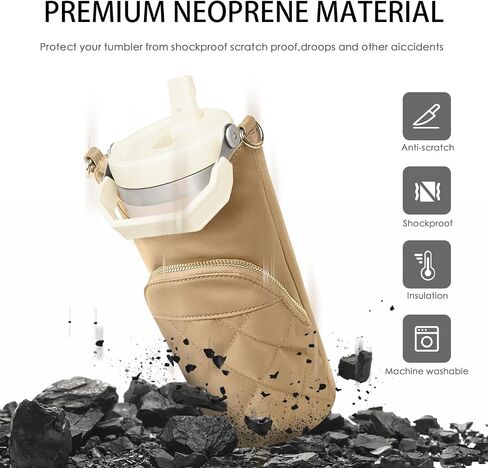 Water Bottle Carrier Bag with Phone Pocket for Stanley 25 & 32 oz, Insulated Water Bottle Holder Pouch with Airtag Passport Pocket Card Slot, Used for Stanley Cup Accessories and travel in Saudi Arabia