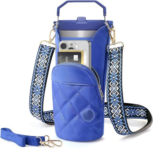 Water Bottle Carrier Bag with Phone Pocket for Stanley 25 & 32 oz, Insulated Water Bottle Holder Pouch with Airtag Passport Pocket Card Slot, Used for Stanley Cup Accessories and travel in Saudi Arabia