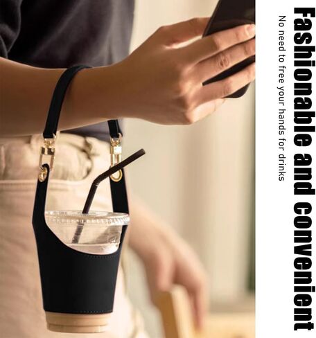 1PCS Portable Beverage Cup Holder Bag with Leather and Plush Material Options - Hands-Free Water Bottle Accessory and Drink Carrier (Brown Plush) in Saudi Arabia