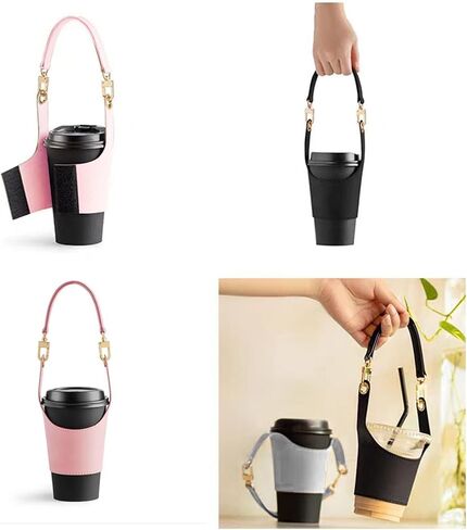 1PCS Portable Beverage Cup Holder Bag with Leather and Plush Material Options - Hands-Free Water Bottle Accessory and Drink Carrier (Brown Plush) in Saudi Arabia