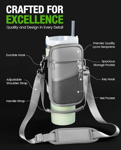 ALIENSX Water Bottle Carrier with Phone Pocket - Compatible with Stanley 40/30 oz Tumbler - Adjustable Strap & Carabiner - Ideal Stanley Cup Accessory in Saudi Arabia