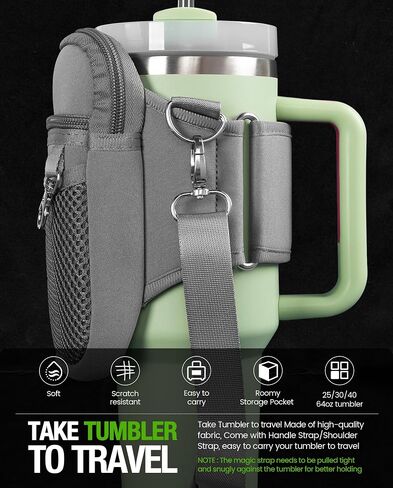 ALIENSX Water Bottle Carrier with Phone Pocket - Compatible with Stanley 40/30 oz Tumbler - Adjustable Strap & Carabiner - Ideal Stanley Cup Accessory in Saudi Arabia