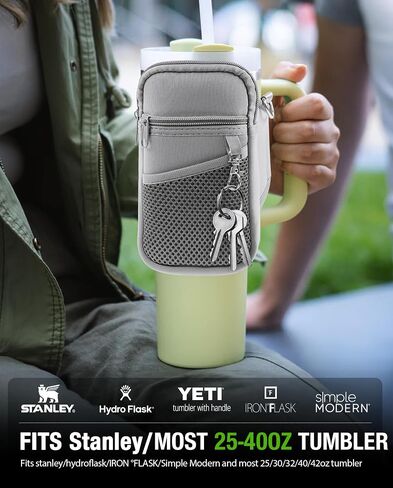ALIENSX Water Bottle Carrier with Phone Pocket - Compatible with Stanley 40/30 oz Tumbler - Adjustable Strap & Carabiner - Ideal Stanley Cup Accessory in Saudi Arabia