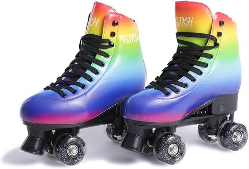Roller Skates for Girls and Boys 4 Size Adjustable Quad Skates Light up Roller Skates for Kid PU Leather High-top Roller Skates for Beginner Indoor Outdoor in Saudi Arabia