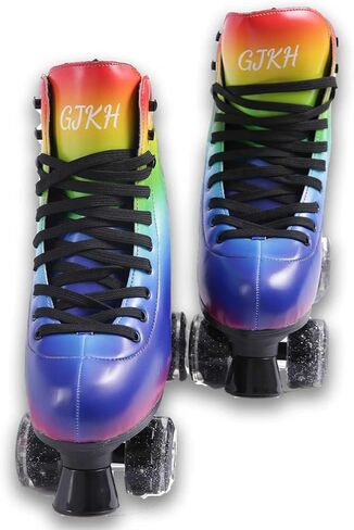 Roller Skates for Girls and Boys 4 Size Adjustable Quad Skates Light up Roller Skates for Kid PU Leather High-top Roller Skates for Beginner Indoor Outdoor in Saudi Arabia