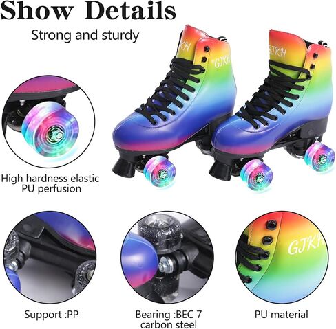 Roller Skates for Girls and Boys 4 Size Adjustable Quad Skates Light up Roller Skates for Kid PU Leather High-top Roller Skates for Beginner Indoor Outdoor in Saudi Arabia