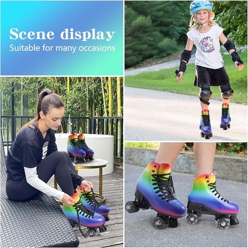 Roller Skates for Girls and Boys 4 Size Adjustable Quad Skates Light up Roller Skates for Kid PU Leather High-top Roller Skates for Beginner Indoor Outdoor in Saudi Arabia
