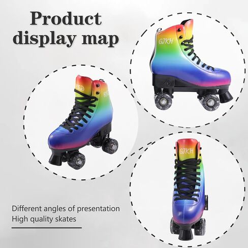 Roller Skates for Girls and Boys 4 Size Adjustable Quad Skates Light up Roller Skates for Kid PU Leather High-top Roller Skates for Beginner Indoor Outdoor in Saudi Arabia