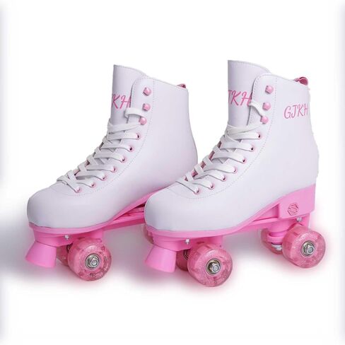 Roller Skates for Girls and Boys 4 Size Adjustable Quad Skates Light up Roller Skates for Kid PU Leather High-top Roller Skates for Beginner Indoor Outdoor in Saudi Arabia